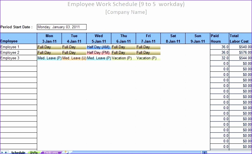 labor schedule layout 834511