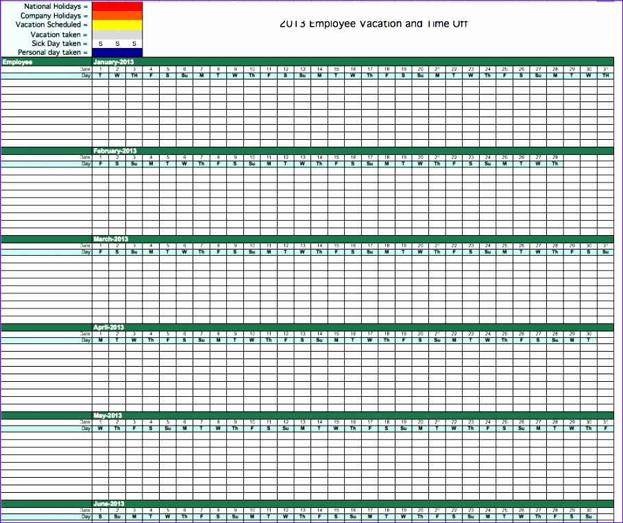 vacation tracking calendar excel 909763