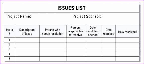 Excel Checklist Template Ckyhq Inspirational Documenting and Managing Project issues 629276