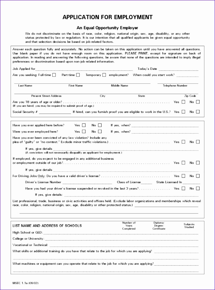 blank job application form 698942