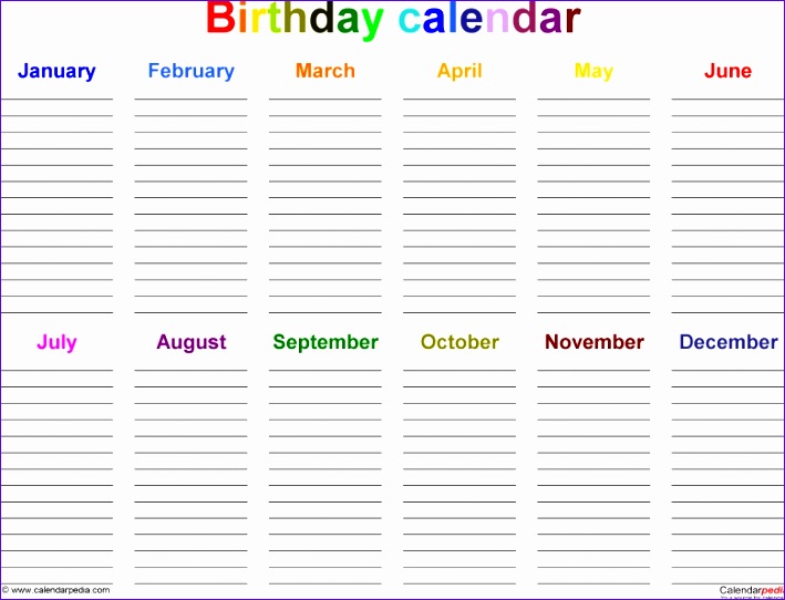 12 month birthday calendar template 709542