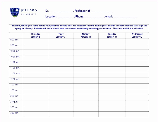 dillard university template advising appointment request formspring 2011 662517