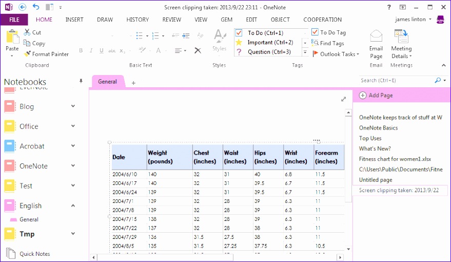 bring to onenote for excel