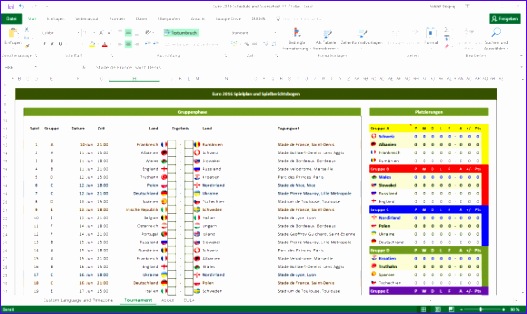Spielplan der Fussball EM 2016 als Excel Tabelle