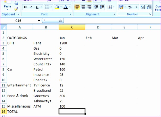 how to create a household bud using microsoft excel 560408