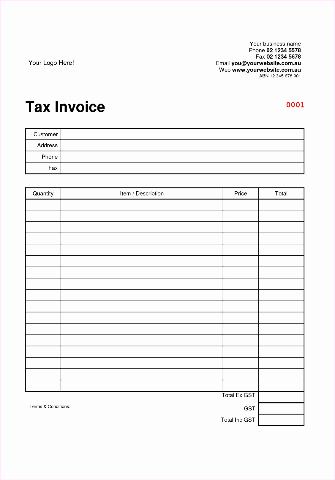 australian tax invoice template excel 3353