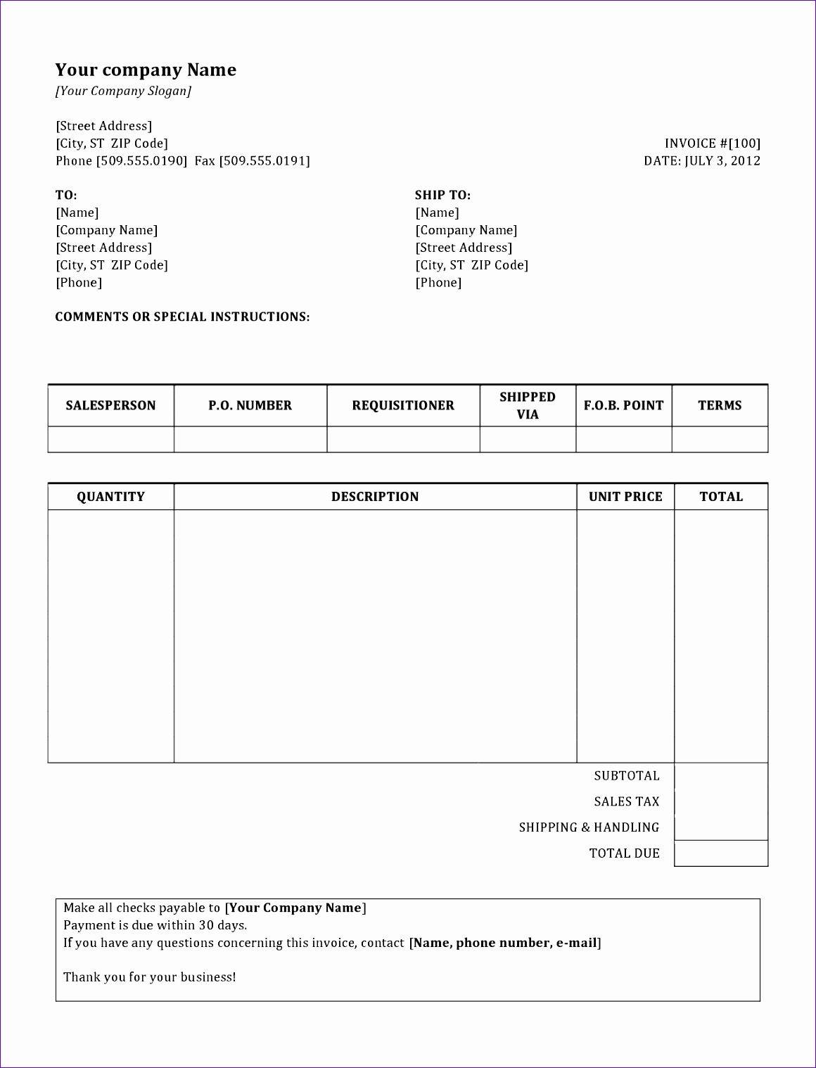 Uk Invoice Template