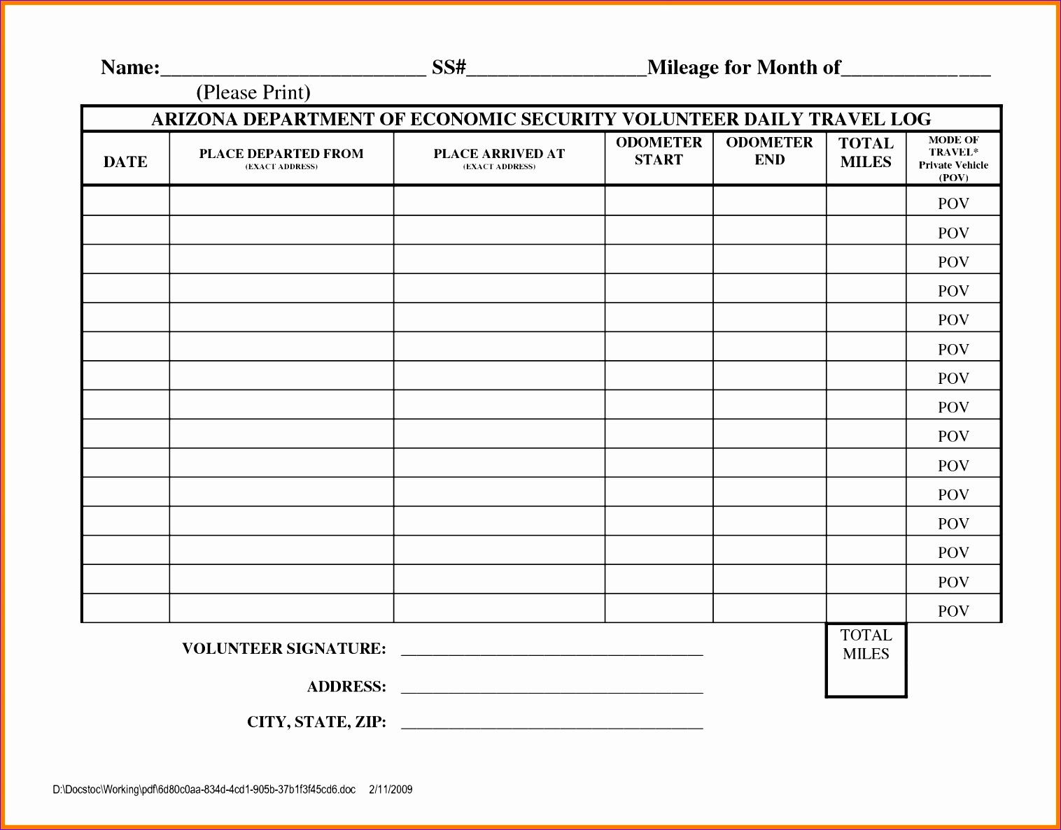 mileage reimbursement form template 15161187