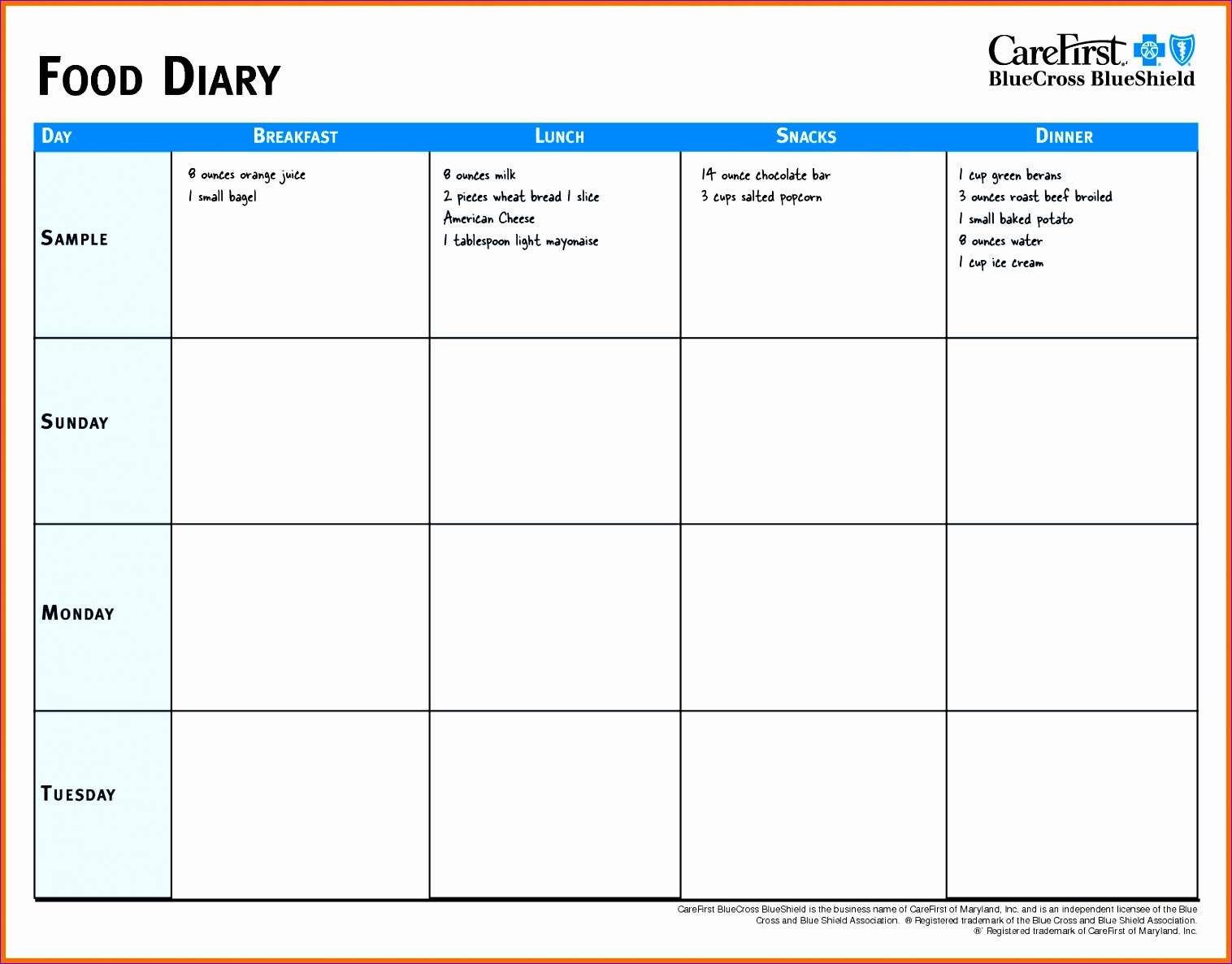8 food journal template