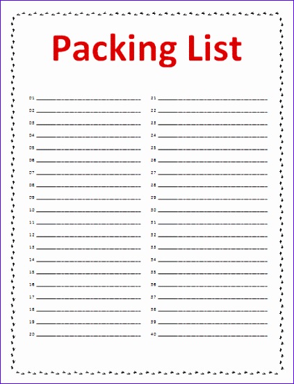 packing list template 423552
