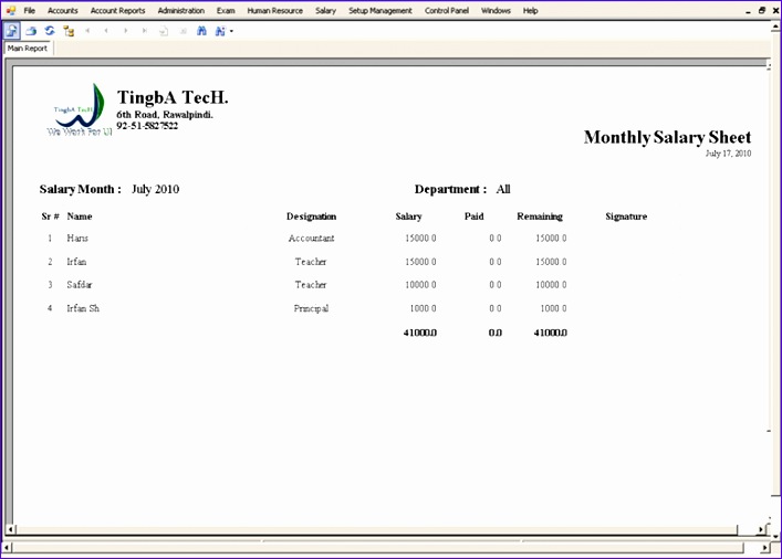 salary sheet template