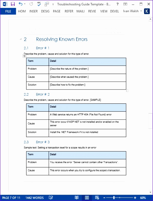 troubleshooting guide template