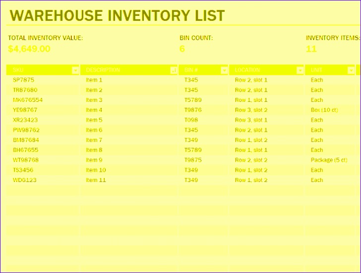 warehouse inventory excel spreadsheet sample 728552
