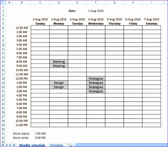 setting up your work hours in a weekly schedule in excel 585511