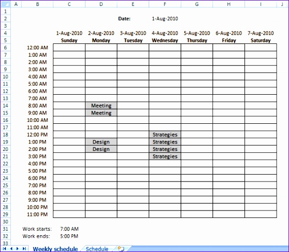 setting up your work hours in a weekly schedule in excel 585511