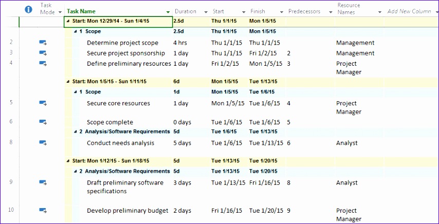view project plan by week in a tabular format 854436