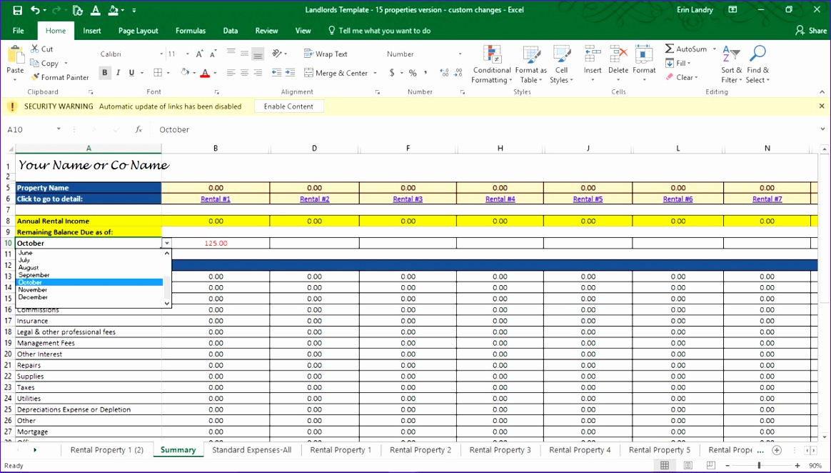 free landlord expenses spreadsheet templates