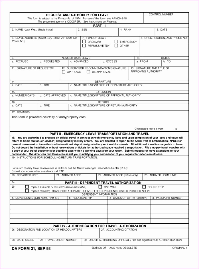 army leave form