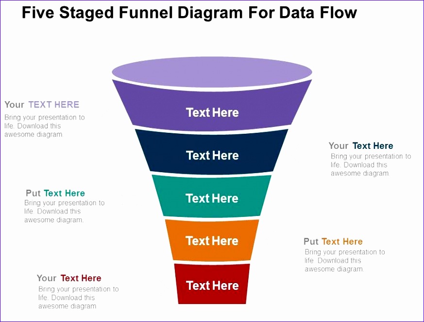 five staged funnel diagram for data flow flat powerpoint design 873662