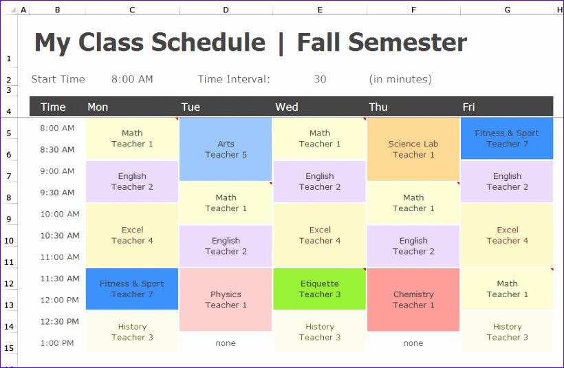 back to school transform class schedule to pivottable