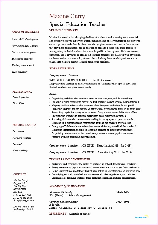 resume for special education teacher 542774