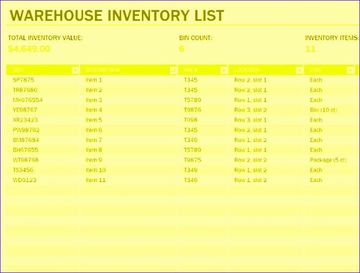 warehouse inventory excel spreadsheet sample 728552