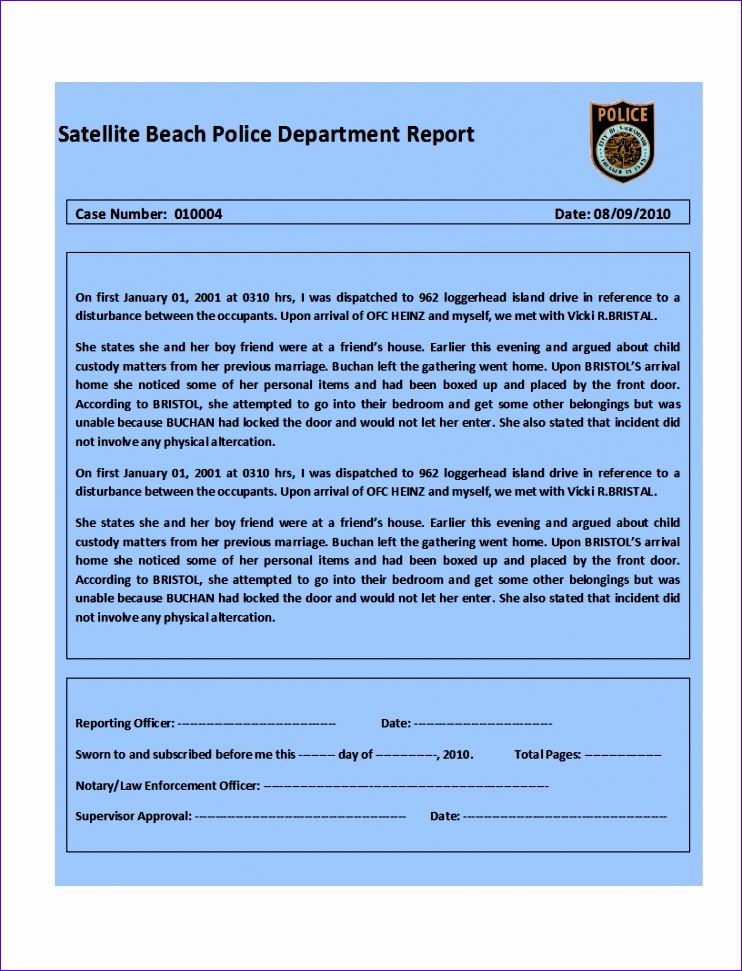 top 4 samples of police report templates word templates excel example 742971