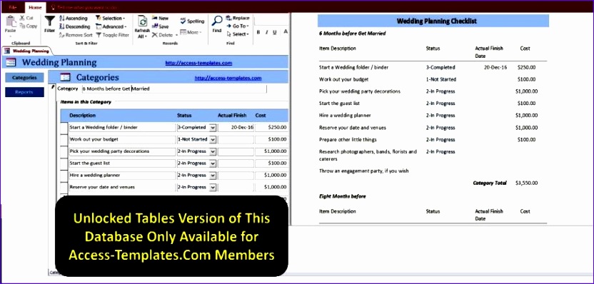 access database wedding planning checklist with timeline templates 602 832398