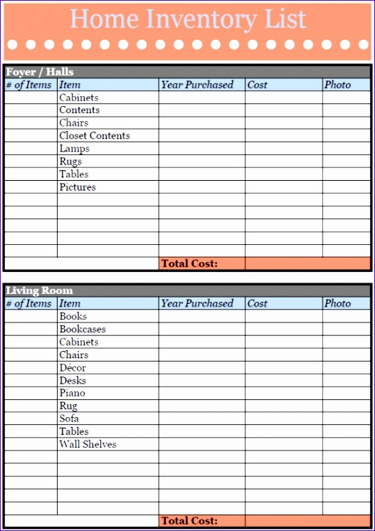 home inventory template