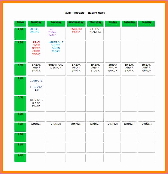 study schedule templates 552572