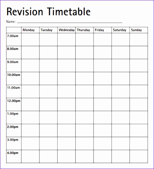 revision timetable template excel 1135