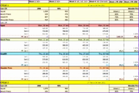 weight training spreadsheet template