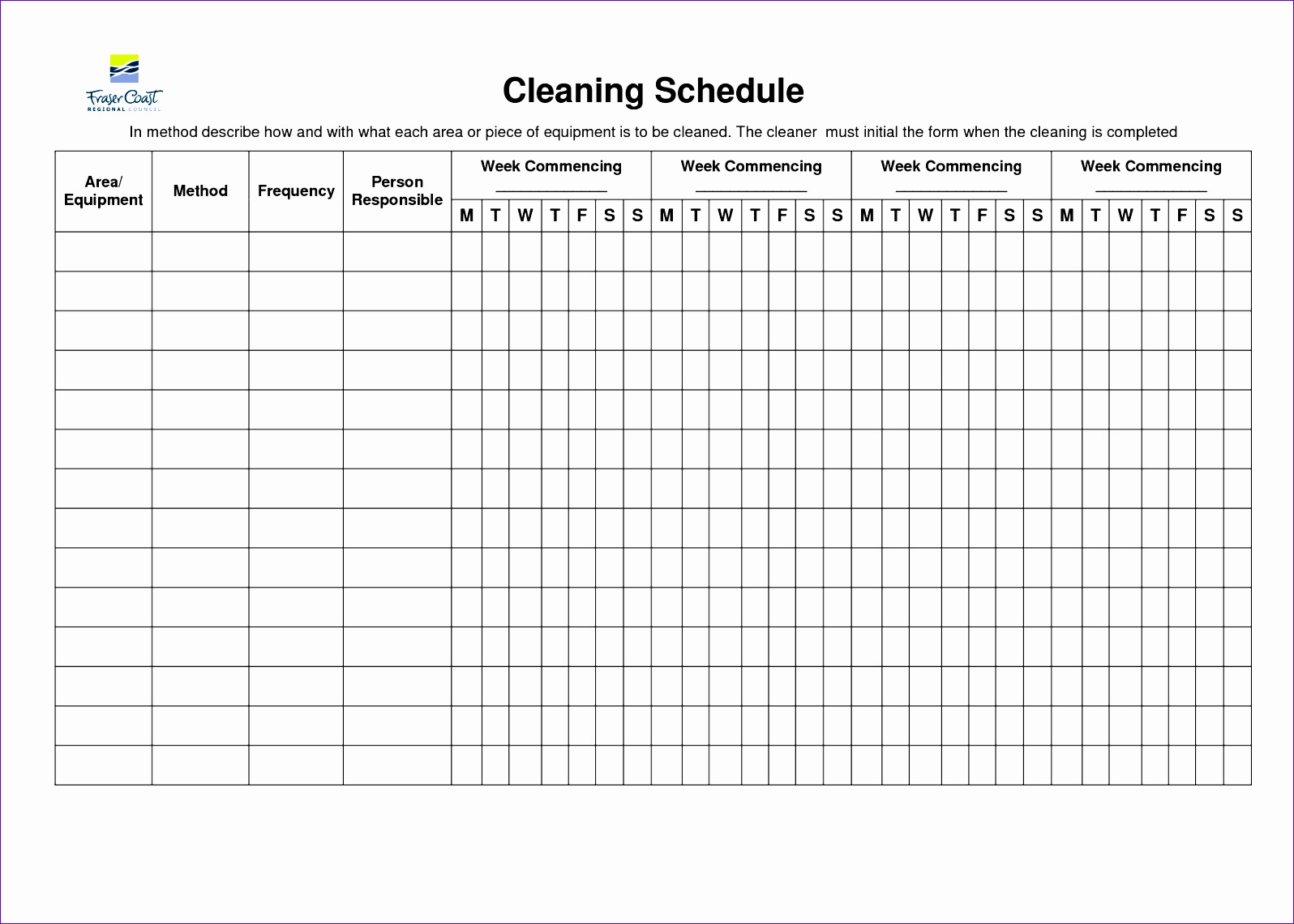 cleaning schedule template 15961140