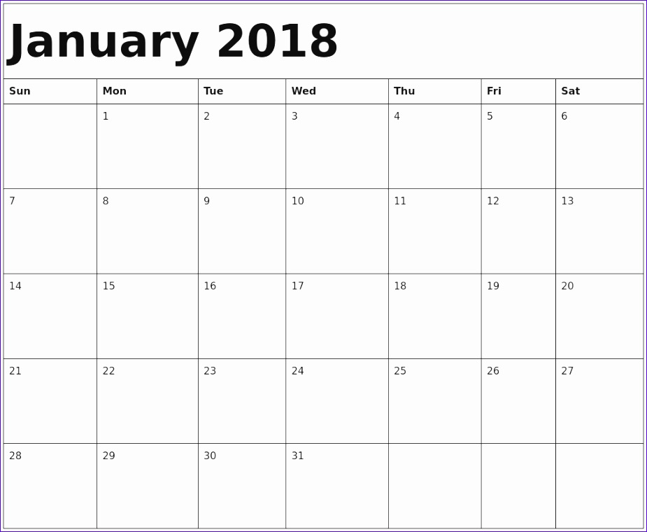 january 2018 calendar template 2275 925760