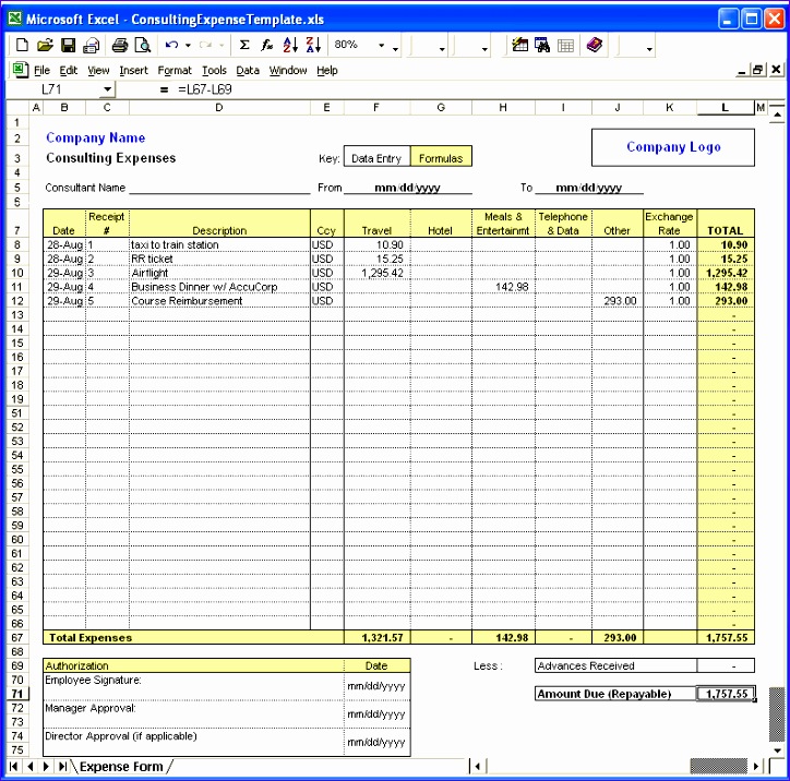 calendar expense spreadsheet