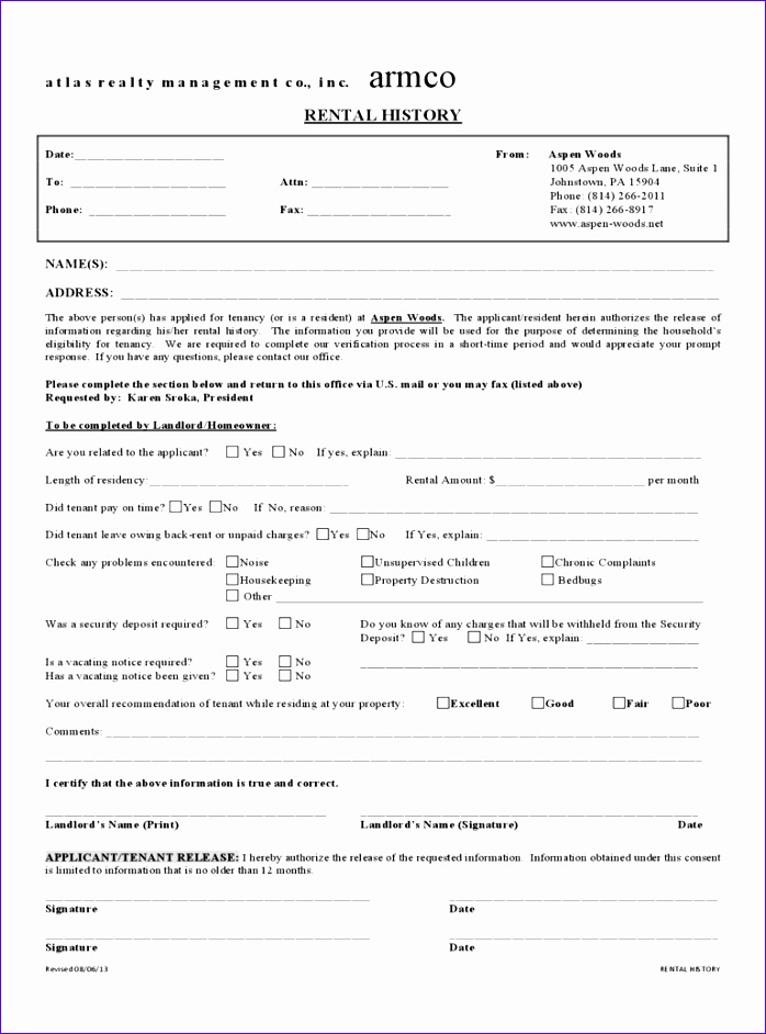 rental history verification form 698942