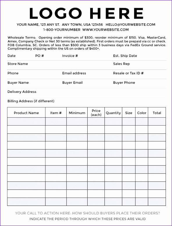 sample order form templates 591774