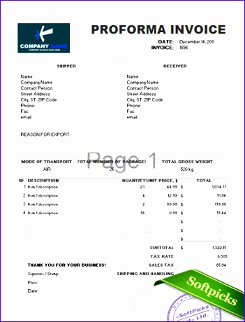 Proforma invoice template fr 351460