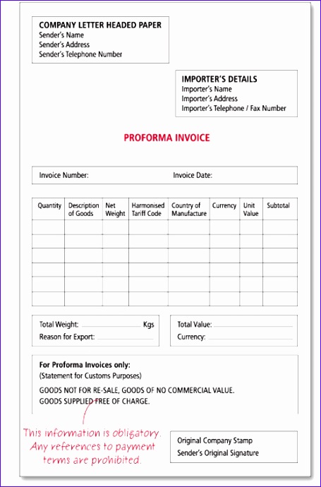 proforma invoice template uk 2816 455690