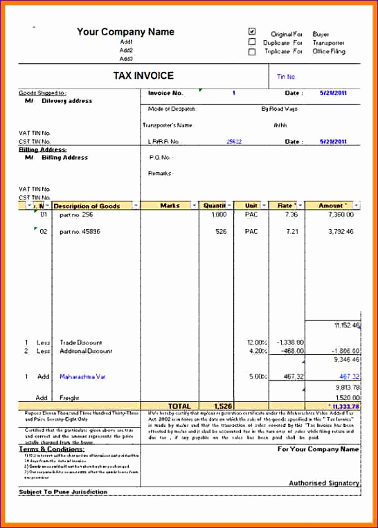 tax invoice template excel free 8242 invoice examples 546763