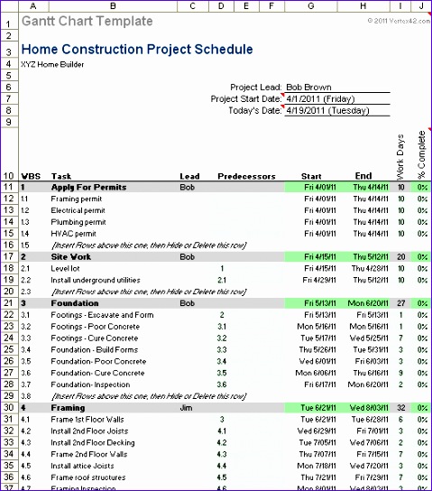 residential construction schedule template excel 890 479544