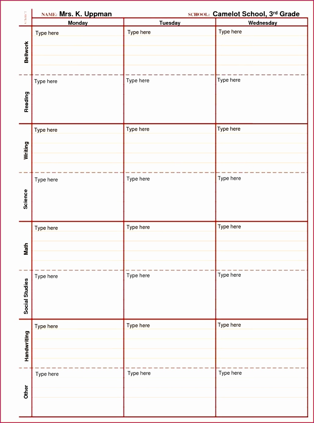 school planner template