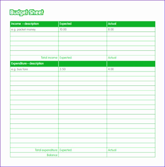 sample bud sheet 527533