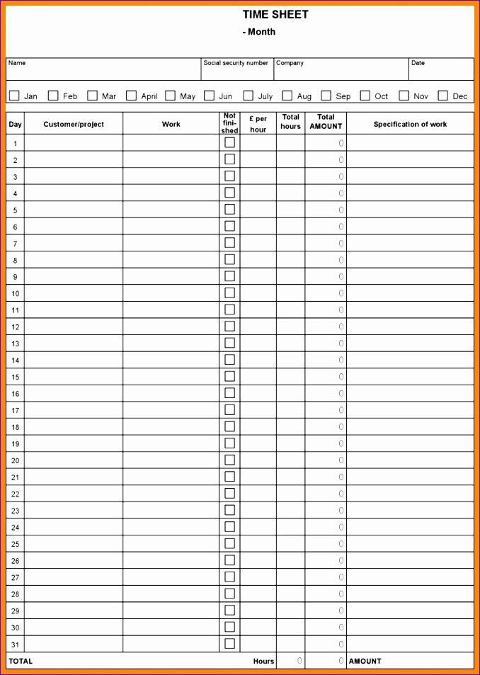 monthly timesheet template