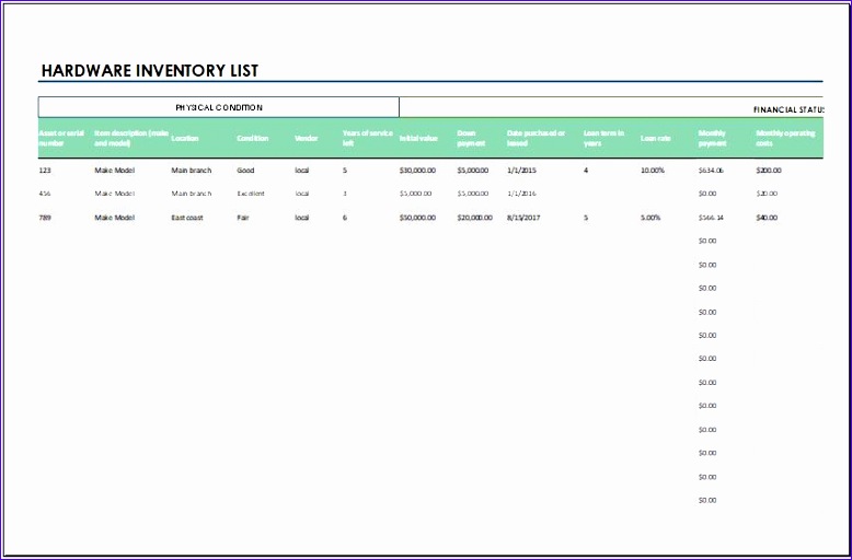 hardware inventory list template 778512