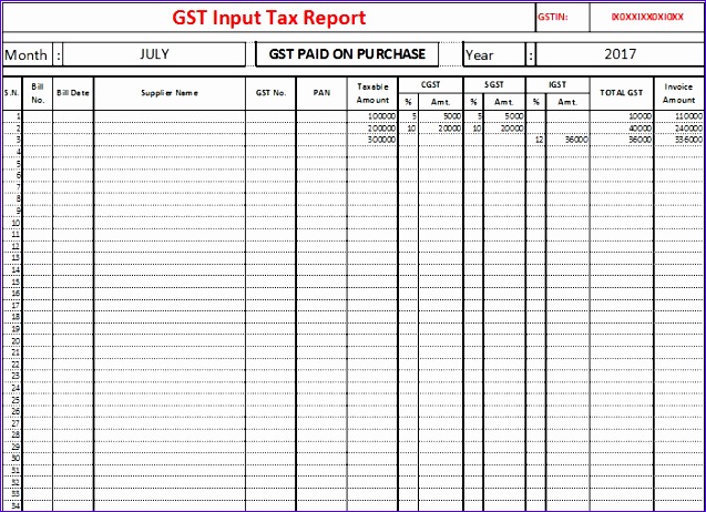 gst input output tax report