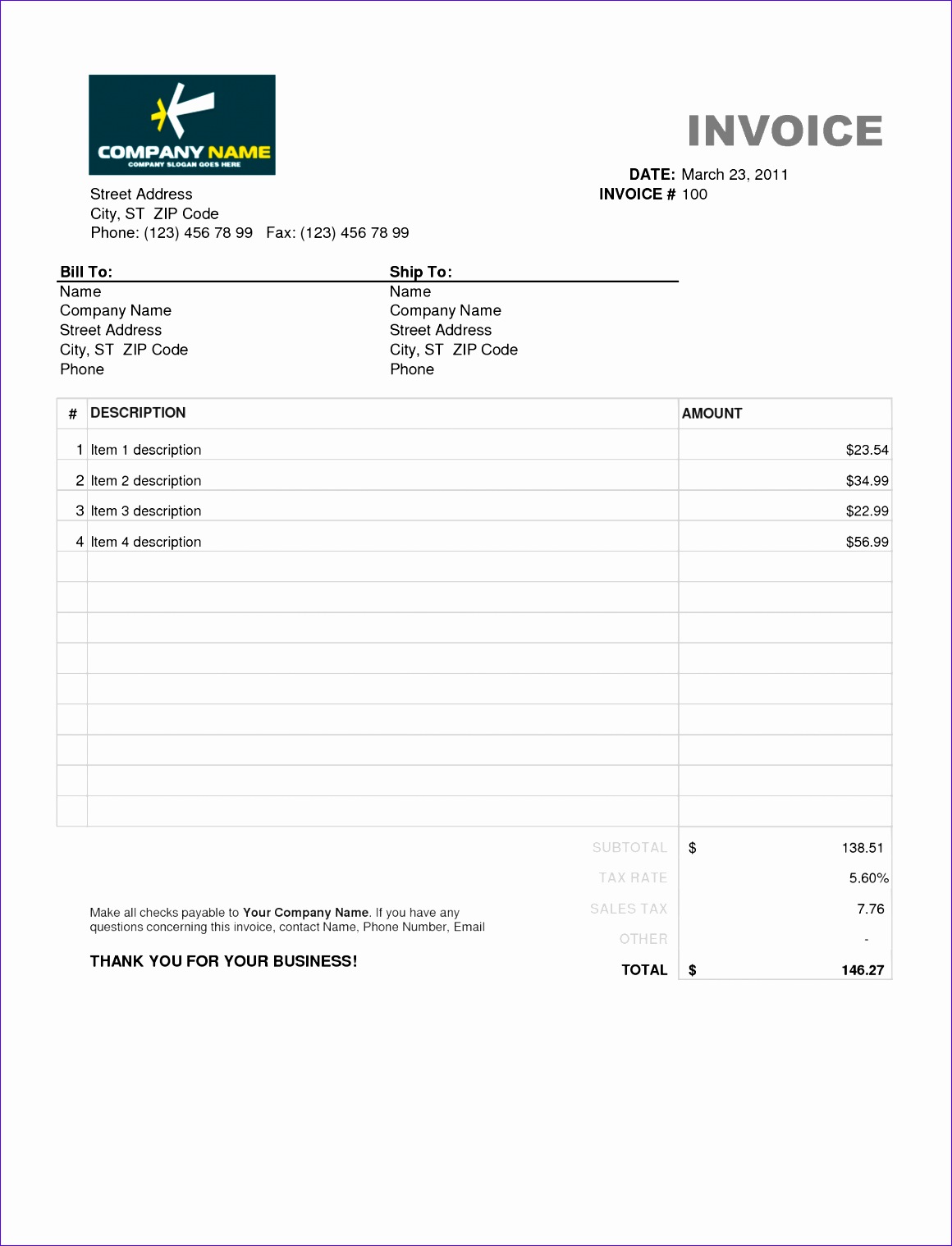 free invoice template excel 1694
