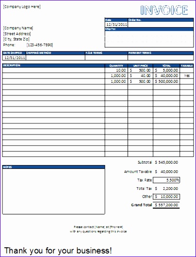 sales invoice template excel