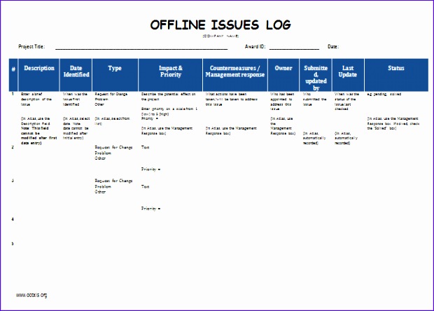 offline issues log template 620444