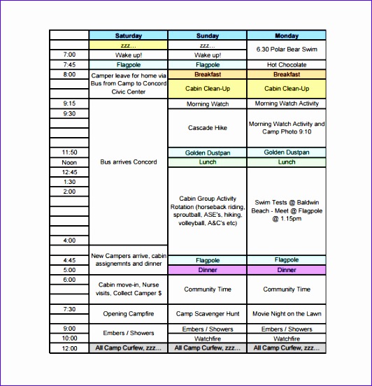 camp schedule template 532552